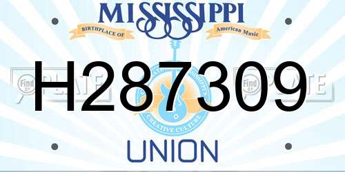H287309 Mississippi License Plate