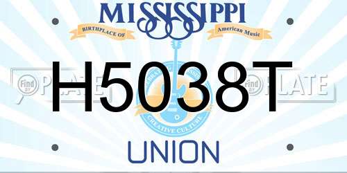 H5038T Mississippi License Plate