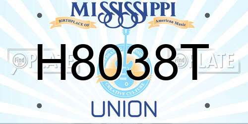 H8038T Mississippi License Plate