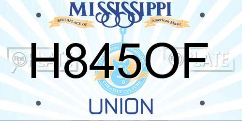 H845OF Mississippi License Plate