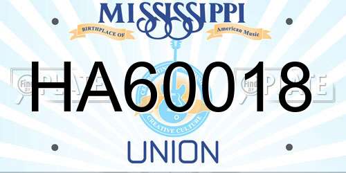 HA60018 Mississippi License Plate