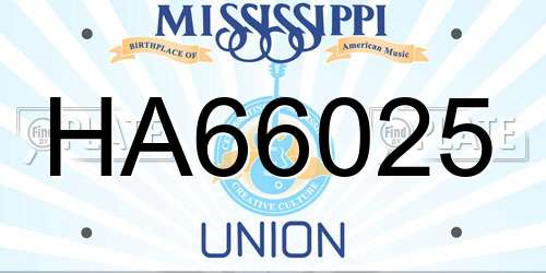 HA66025 Mississippi License Plate
