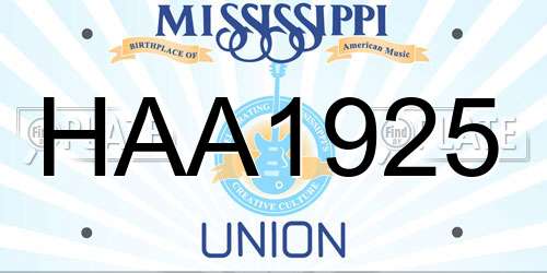 HAA1925 Mississippi License Plate