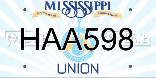 HAA598 Mississippi License Plate