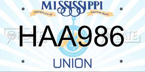 HAA986 Mississippi License Plate