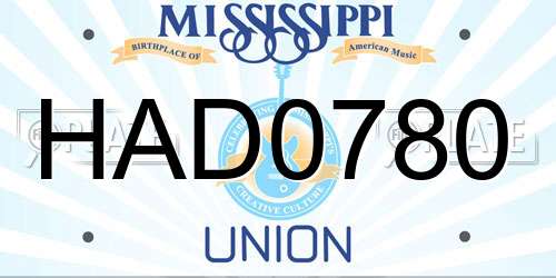 HAD0780 Mississippi License Plate