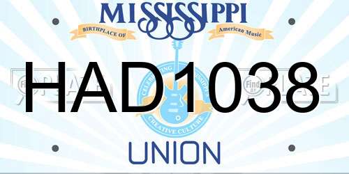 HAD1038 Mississippi License Plate