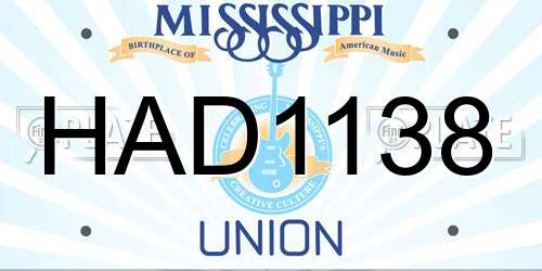 HAD1138 Mississippi License Plate