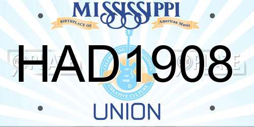 HAD1908 Mississippi License Plate