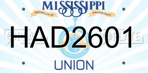 HAD2601 Mississippi License Plate