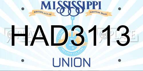 HAD3113 Mississippi License Plate