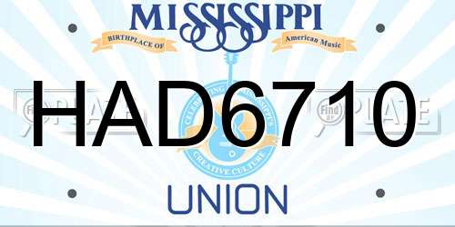 HAD6710 Mississippi License Plate