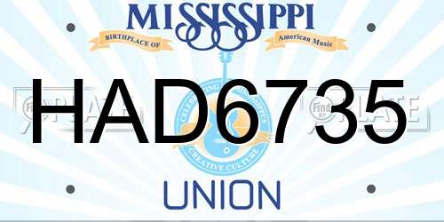HAD6735 Mississippi License Plate