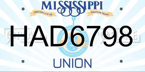 HAD6798 Mississippi License Plate