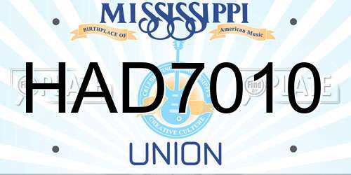 HAD7010 Mississippi License Plate