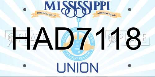 HAD7118 Mississippi License Plate