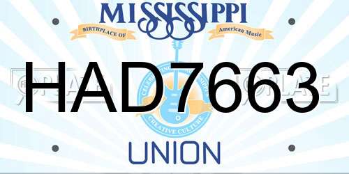 HAD7663 Mississippi License Plate