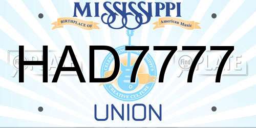 HAD7777 Mississippi License Plate