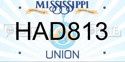 HAD813 Mississippi License Plate