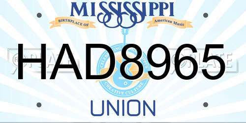 HAD8965 Mississippi License Plate