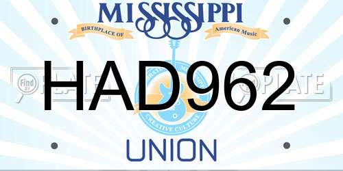 HAD962 Mississippi License Plate