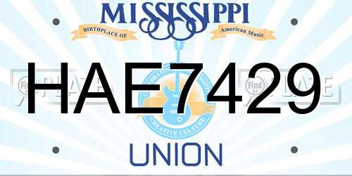 HAE7429 Mississippi License Plate