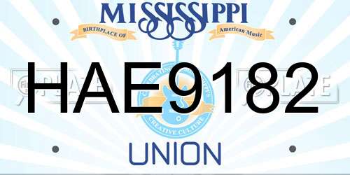 HAE9182 Mississippi License Plate