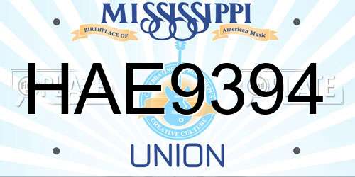 HAE9394 Mississippi License Plate
