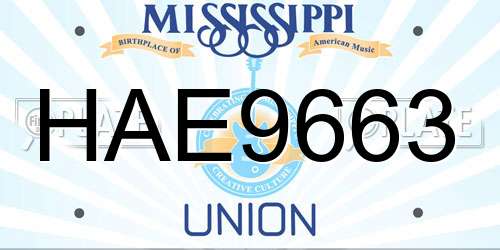 HAE9663 Mississippi License Plate