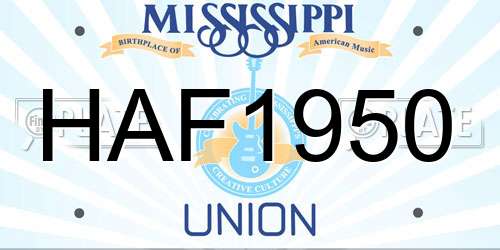 HAF1950 Mississippi License Plate