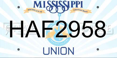 HAF2958 Mississippi License Plate