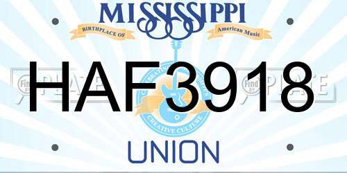 HAF3918 Mississippi License Plate