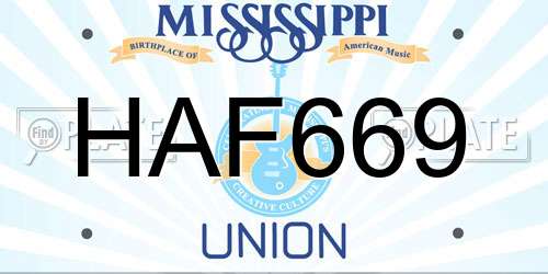 HAF669 Mississippi License Plate