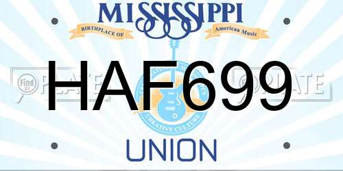 HAF699 Mississippi License Plate