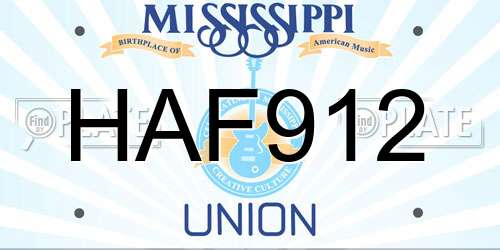 HAF912 Mississippi License Plate