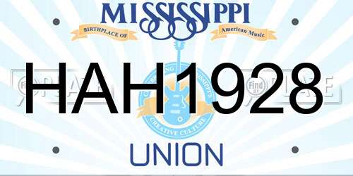HAH1928 Mississippi License Plate