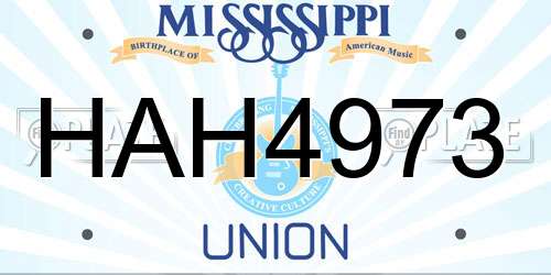 HAH4973 Mississippi License Plate