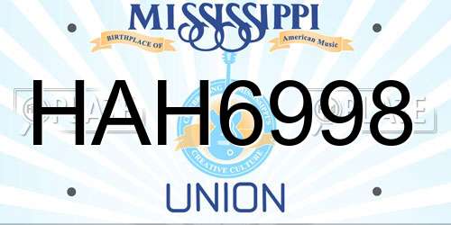 HAH6998 Mississippi License Plate