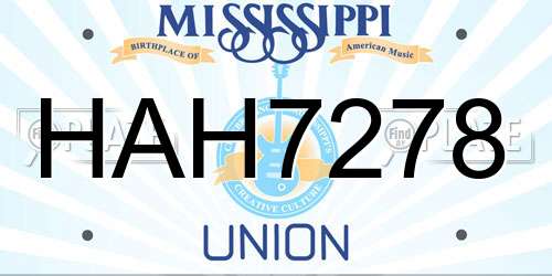 HAH7278 Mississippi License Plate