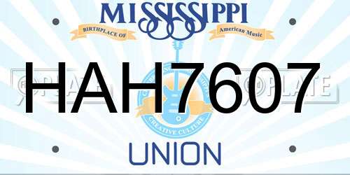 HAH7607 Mississippi License Plate