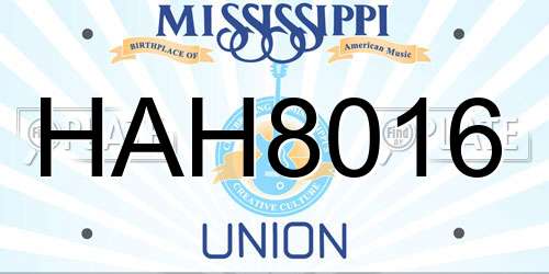 HAH8016 Mississippi License Plate