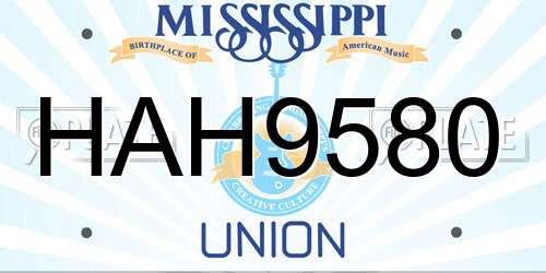 HAH9580 Mississippi License Plate