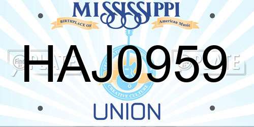 HAJ0959 Mississippi License Plate