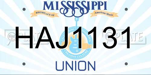 HAJ1131 Mississippi License Plate