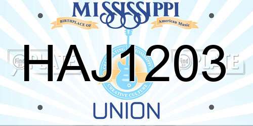 HAJ1203 Mississippi License Plate