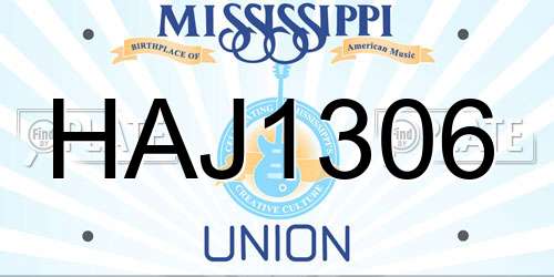 HAJ1306 Mississippi License Plate