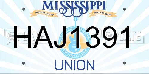 HAJ1391 Mississippi License Plate