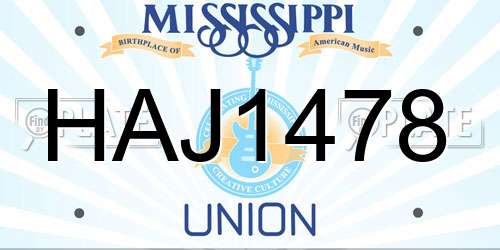 HAJ1478 Mississippi License Plate