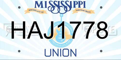 HAJ1778 Mississippi License Plate