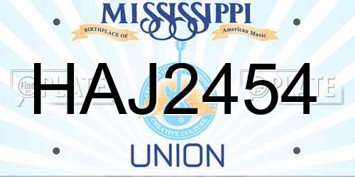 HAJ2454 Mississippi License Plate